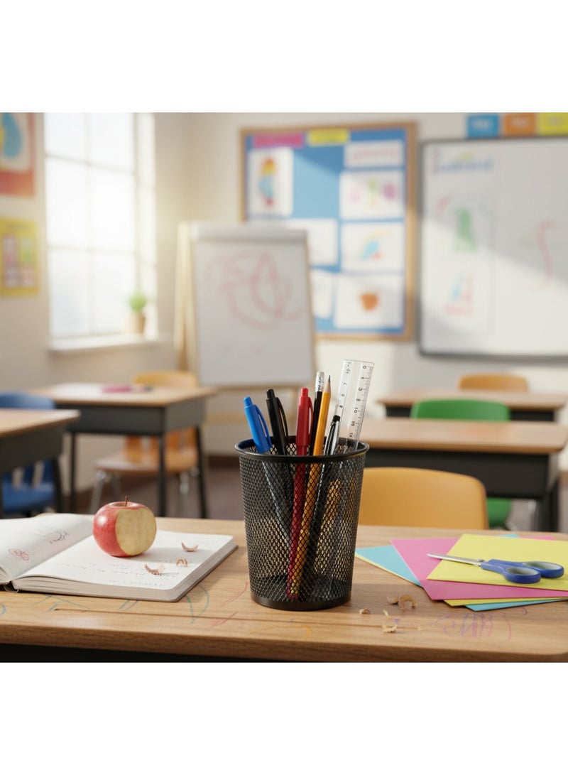 منظم أقلام وألوان وأدوات صغيرة شبكي أسود من المعدن – حامل عملي متعدد الاستخدام لتنظيم الأقلام والألوان والأدوات الصغيرة للمكتب والمدرسة والمنزل - Image 4